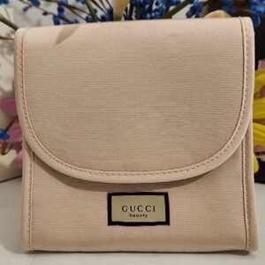 NWOT GUCCI Beauty Dusty Blush Pink/ Nude Snap-Closure Cosmetic Pouch Bag
